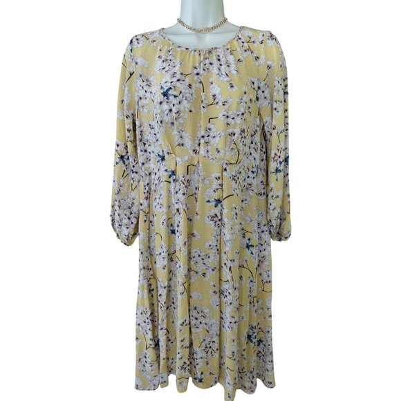 Floral Yellow Midi Dress Anna Glover X H&M Viscose 3/4 Sleeve - Picture 1 of 7